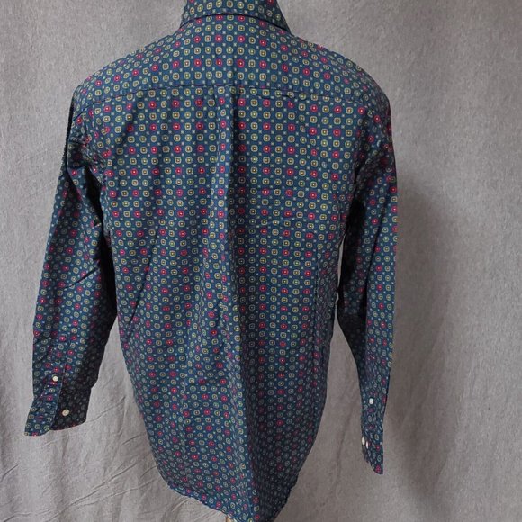 Dockers Mens Medium Blue Green Diamond Geometric Long Sleeve Button Up Shirt - Picture 6 of 11